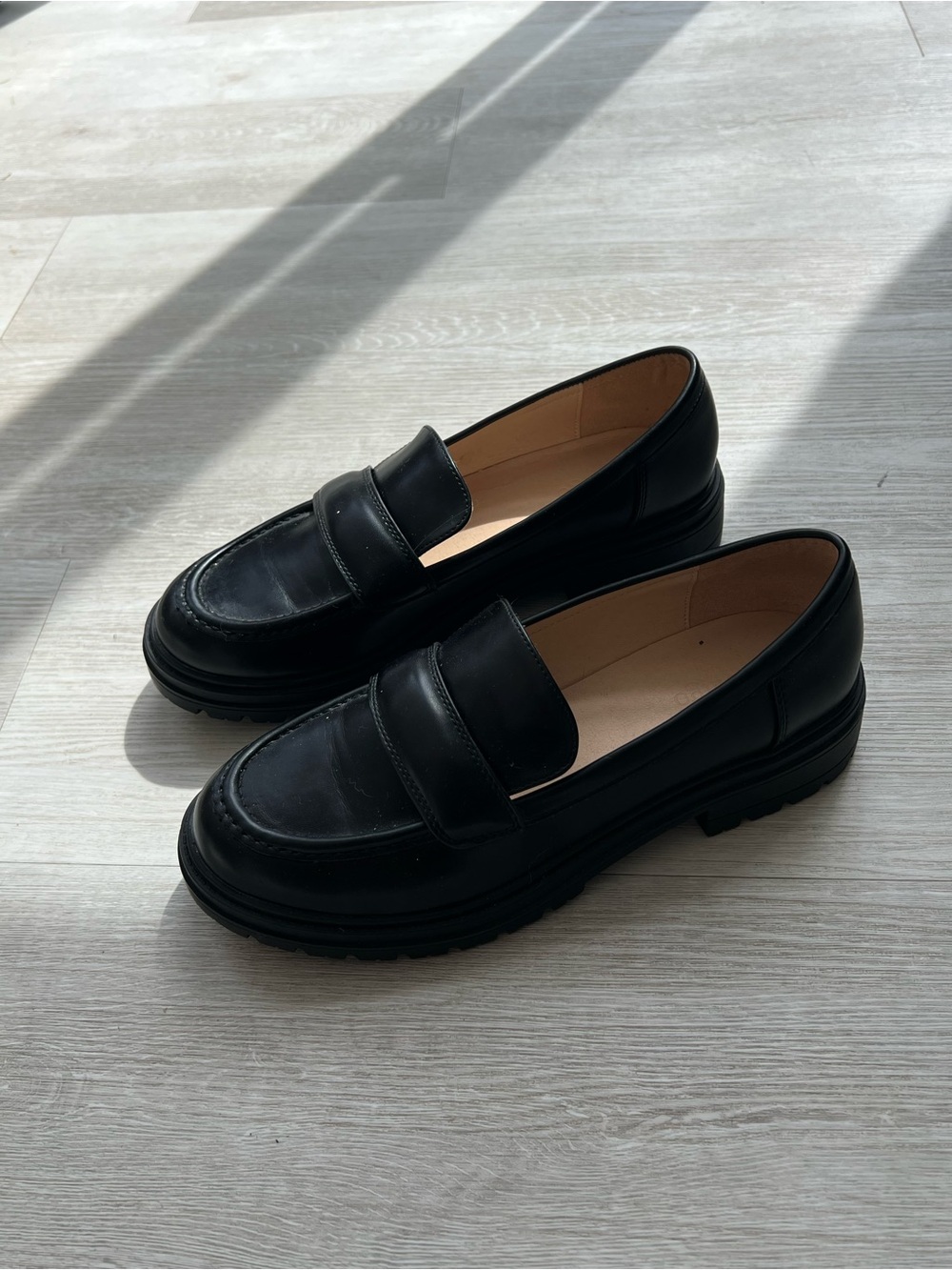 Coutgo Womens Black Chunky Platform Penny Loafers Size 9.5